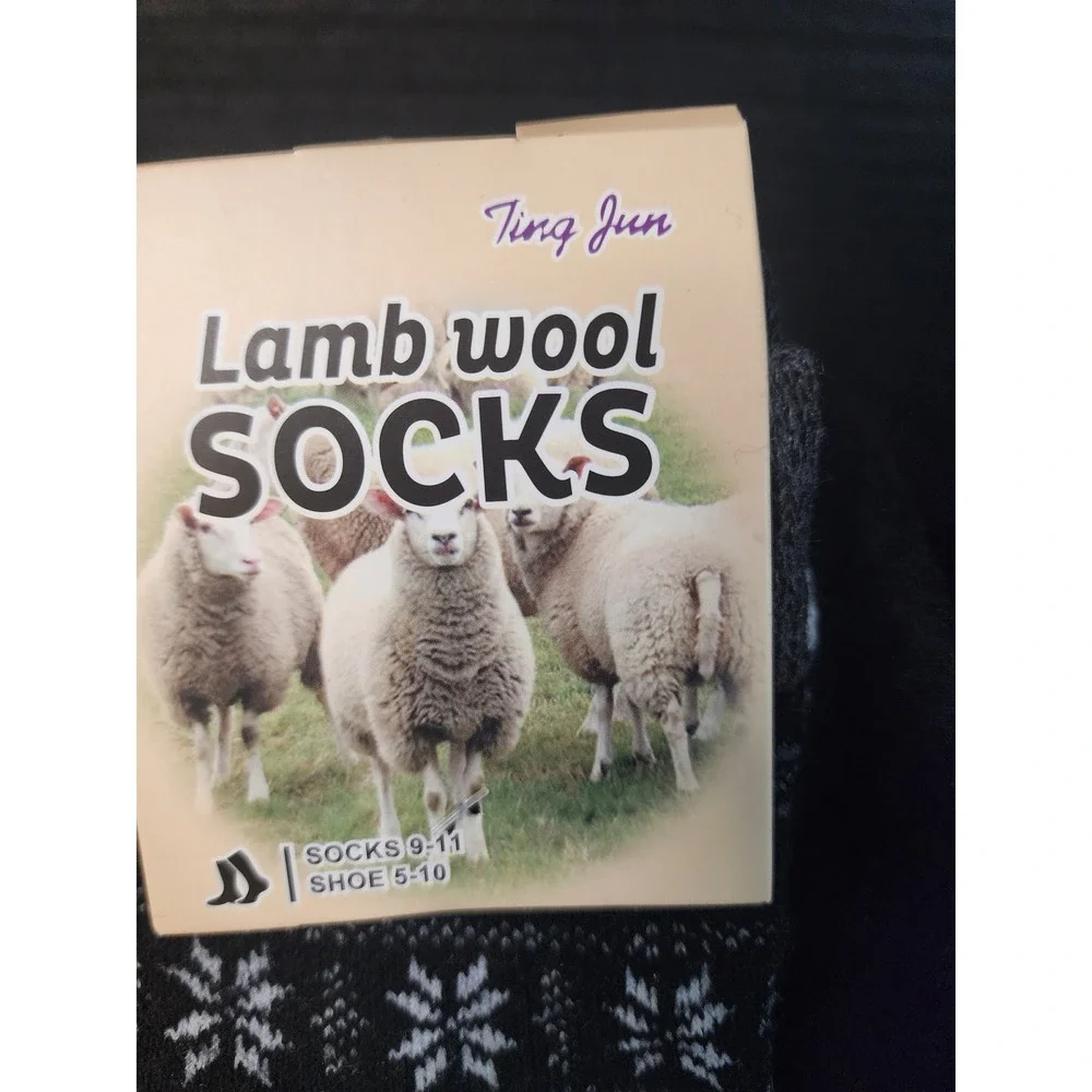 Ting Jun Lamb Wool Socks 3 Pair Set Winter Snowflake Reindeer Black Pink 9-11